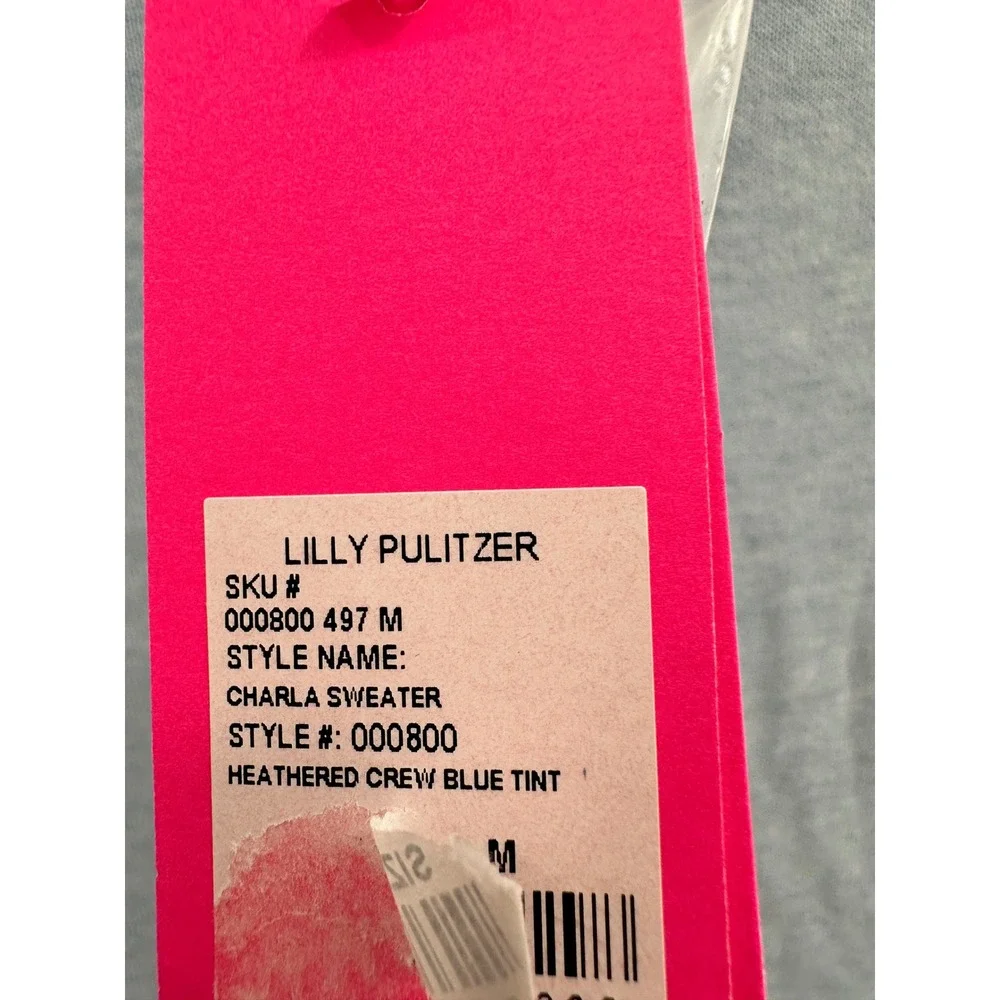 Lilly Pulitzer Charla Sweater Blue Heathered‎ Coolmax Metallic Ruffle Cuff M NEW